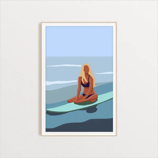 Blonde Surfer Girl On Her Surfboard Art Print