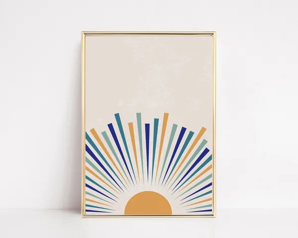 Mid Century Modern Colorful Sunrise Sunburst Art Print