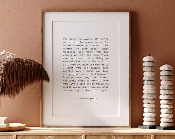 F. Scott Fitzgerald Quote Art Print, Bedroom Typography