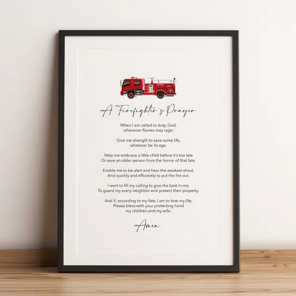A Firefighter's Prayer, Christian Minimalist Art Print