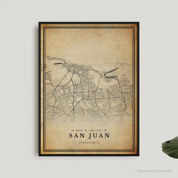 San Juan Vintage Map Print, Retro Puerto Rico Poster