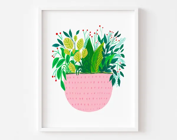 Pink Plant Art Print, Plant Lover Gift for Mothers Day