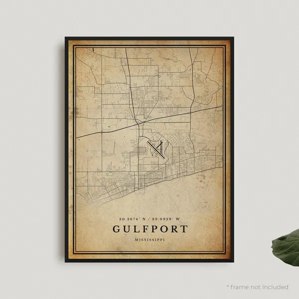 Gulfport Vintage Map Print, Mississippi Travel Poster
