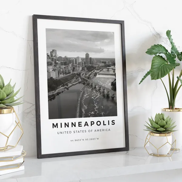 Minneapolis Black and White Travel Poster, Cityscape