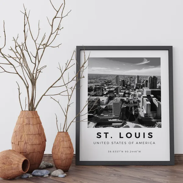 St Louis Black and White Travel Poster Print