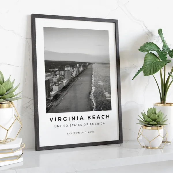 Virginia Beach Black And White Wall Art Print