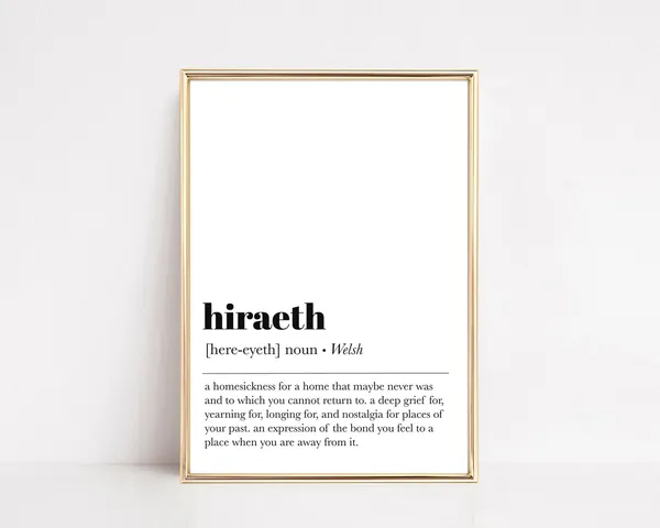 Hiraeth Definition Print, Welsh Living Room Art