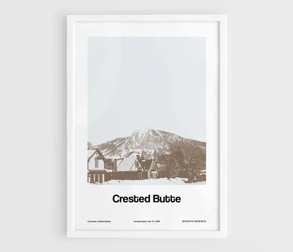 Crested Butte Colorado Winter Town Minimalist Art Print