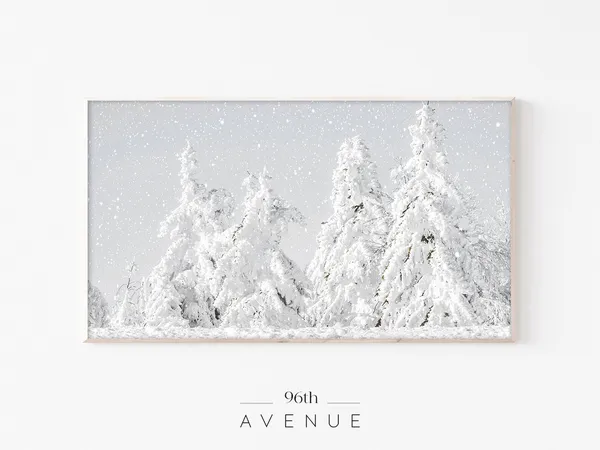 Snowy Fir Trees Winter Art Print for TV Decor