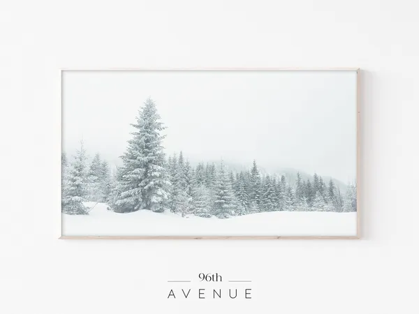 Winter Pine Tree Forest Art Print, Snowy Forest