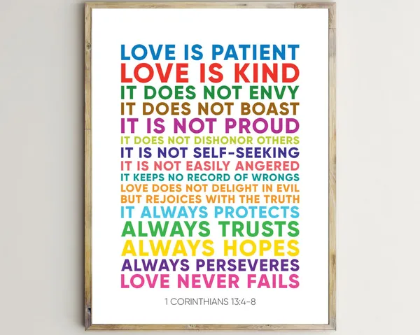 1 Corinthians 13:4-8 Scripture Wall Art Poster