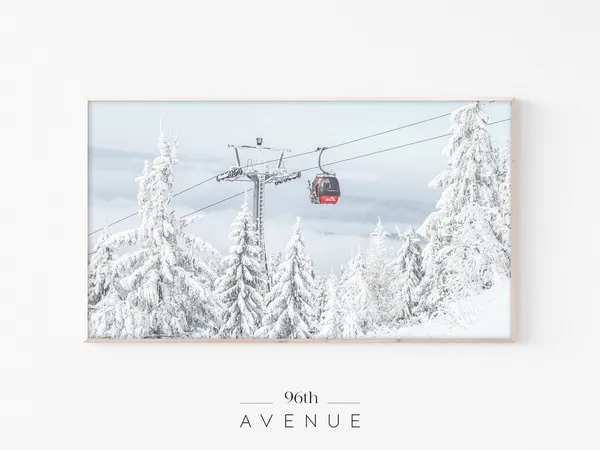 Winter Ski Lift Art Print, Holiday Seasonal Decor