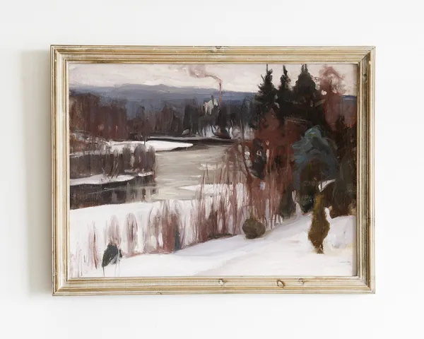 Winter Landscape Vintage Art Print, Seasonal Decor
