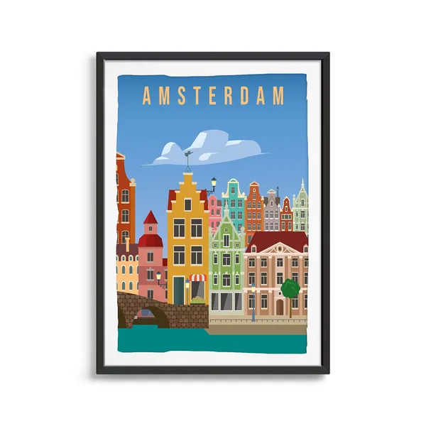 Amsterdam City Poster, Travel Illustration Art Print