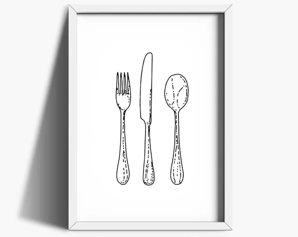 Kitchen Line Art, Knife Fork Spoon Kitchen Art Print