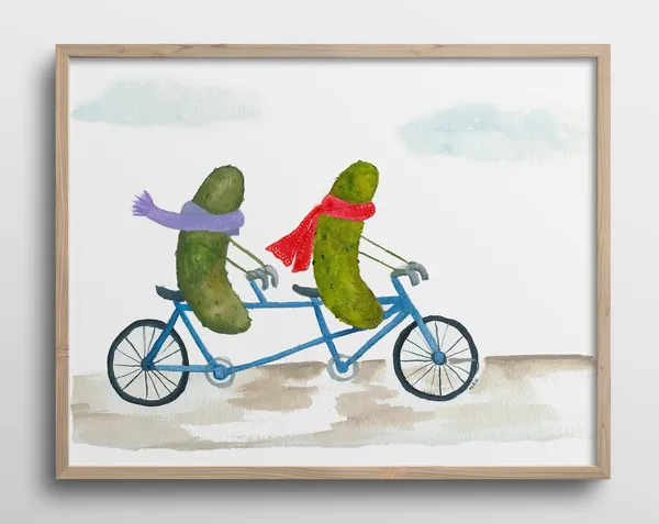 Whimsical Pickles With Scarves Bicycle Art Print