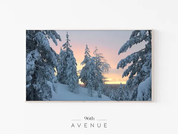 Winter Forest Sunset Art Print, Seasonal Decor