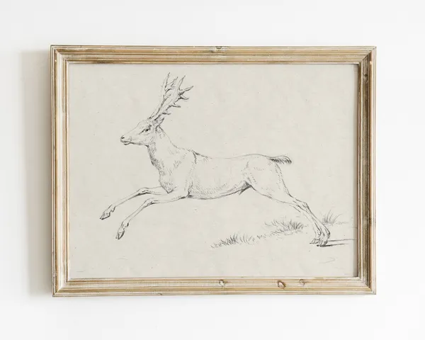 Vintage Reindeer Sketch, Winter Christmas Wall Art Print
