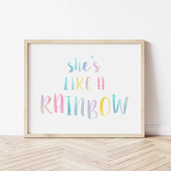 She's Like A Rainbow Quote Art Print, Girls Room Decor