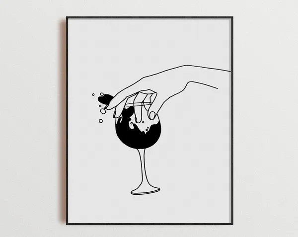 Wine Art Print, Kitchen Bar Cart Wall Decor