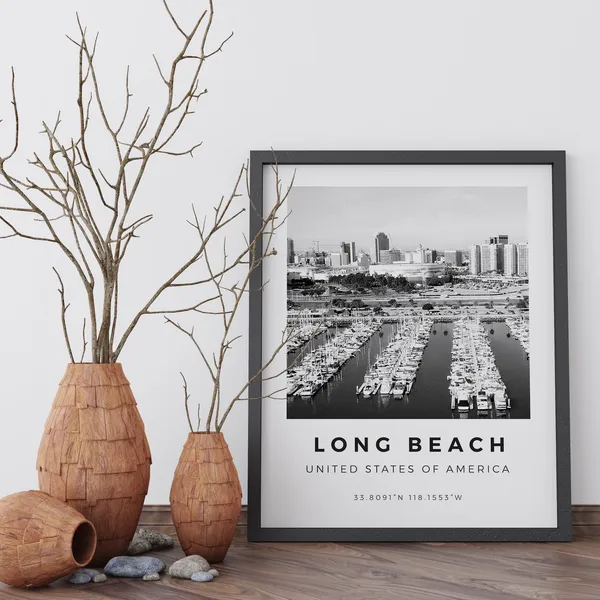 Long Beach Black And White Travel Poster Print