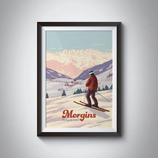 Morgins Ski Resort Vintage Ski Poster, Swiss Alps
