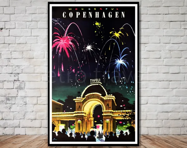Tivoli Gardens Copenhagen Travel Poster, Denmark