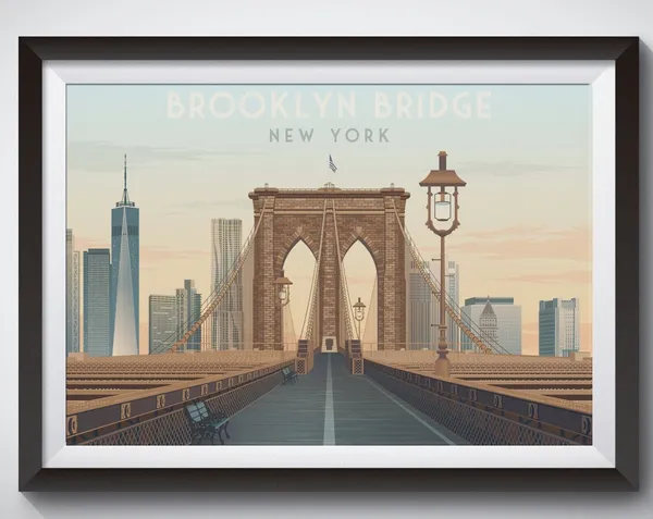 Brooklyn Bridge New York City Vintage Travel Poster
