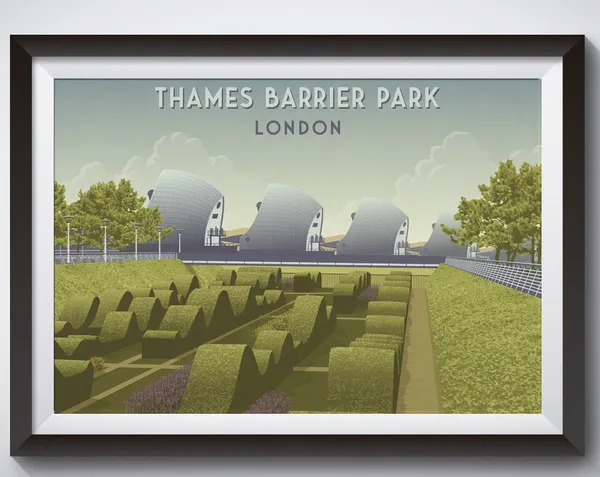 Thames Barrier Park Vintage Travel Poster, London