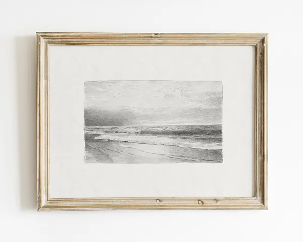 Vintage Ocean Beach Seascape, Coastal Art Print