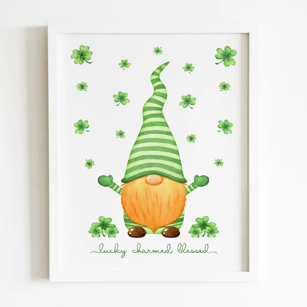 St Patrick's Day Scandi Gnome Spring Art Print