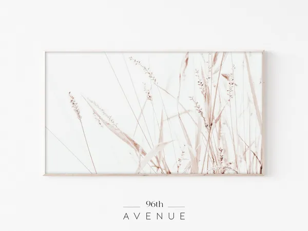 Beige Grass Farmhouse Art Print for TV Wall