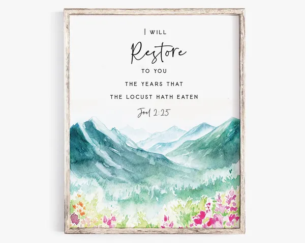 Joel 2:25 Watercolor Bible Verse Scripture Art Print