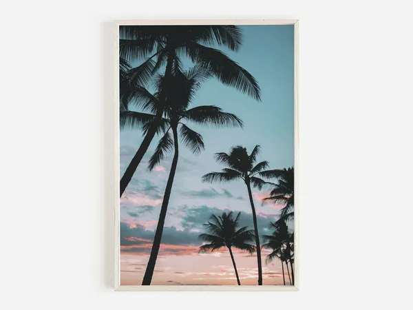 Sunset Palm Trees Pastel Beach Sunset Art Print