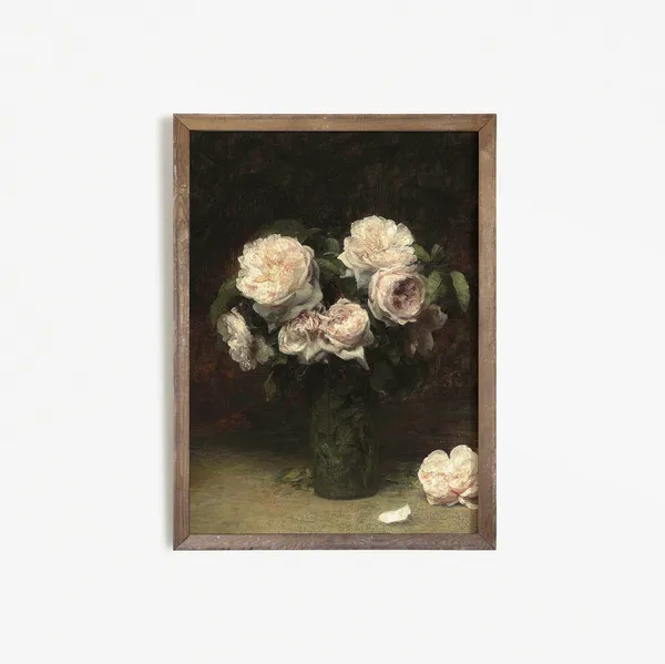 Moody Dark Roses Vintage Flower Art Print