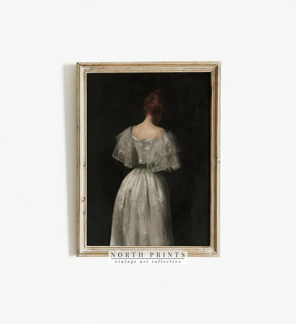 Moody Portrait Woman Painting, Vintage Dark Academia - Image 4