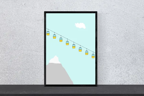 Mountain With Gondolas Travel Poster, Minimal Modern