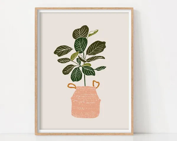Boho Fiddle Leaf Fig Botanical Art Print, Nursery Decor