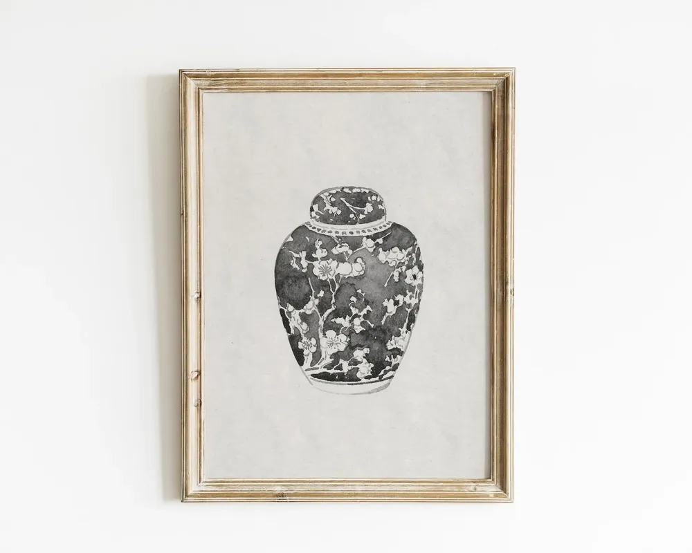 Ginger Jar Vintage Sketch, Chinoiserie Art Print