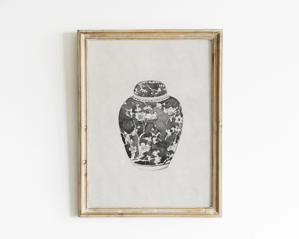 Ginger Jar Vintage Sketch, Chinoiserie Art Print