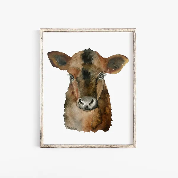 Angus Cow Calf Watercolor Art Print, Nursery Decor