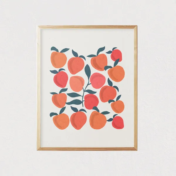 Pink Peaches Mid-Century Modern Art Print, Kids Room Decor