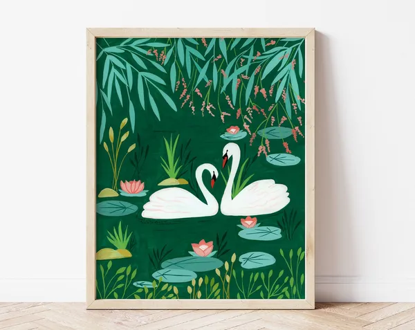 Swan Botanical Nursery Art Print, Jungle Decor