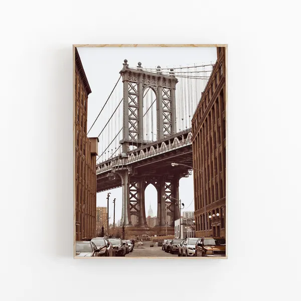 New York Cityscape Travel Poster, Manhattan Bridge