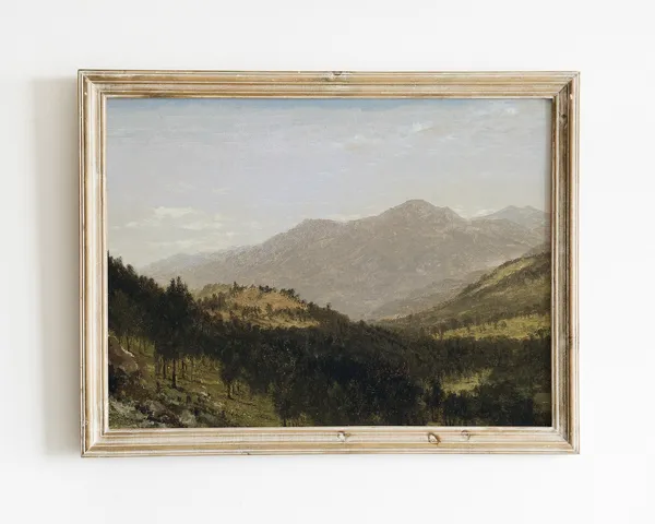 Vintage Mountain Landscape, Rustic Farmhouse Art Print