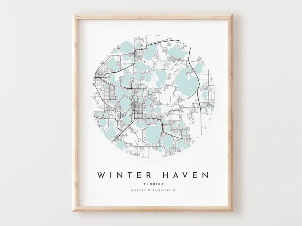 Winter Florida Map Print, City Street Art