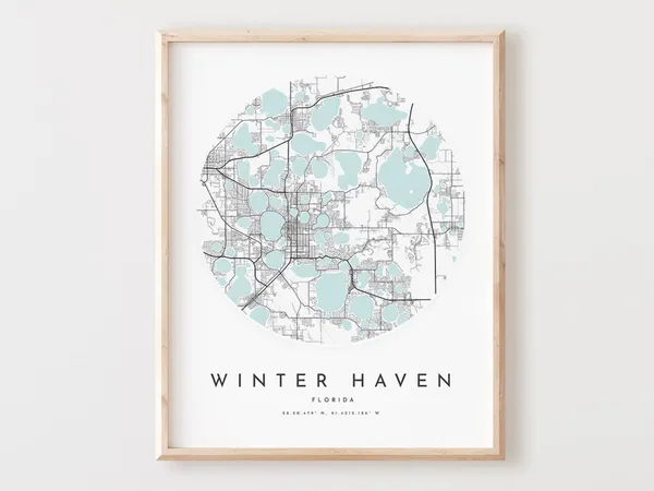 Winter Florida Map Print, City Street Art