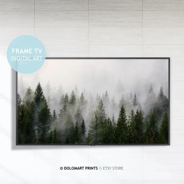 Pines Forest Art Print, Misty Nordic Woodlands