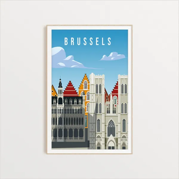 Brussels City Travel Illustration Poster Print