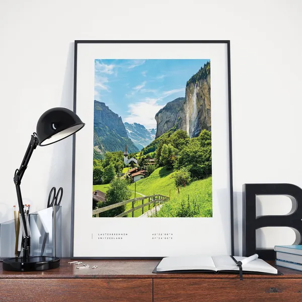 Lauterbrunnen Coordinates Travel Poster, Switzerland